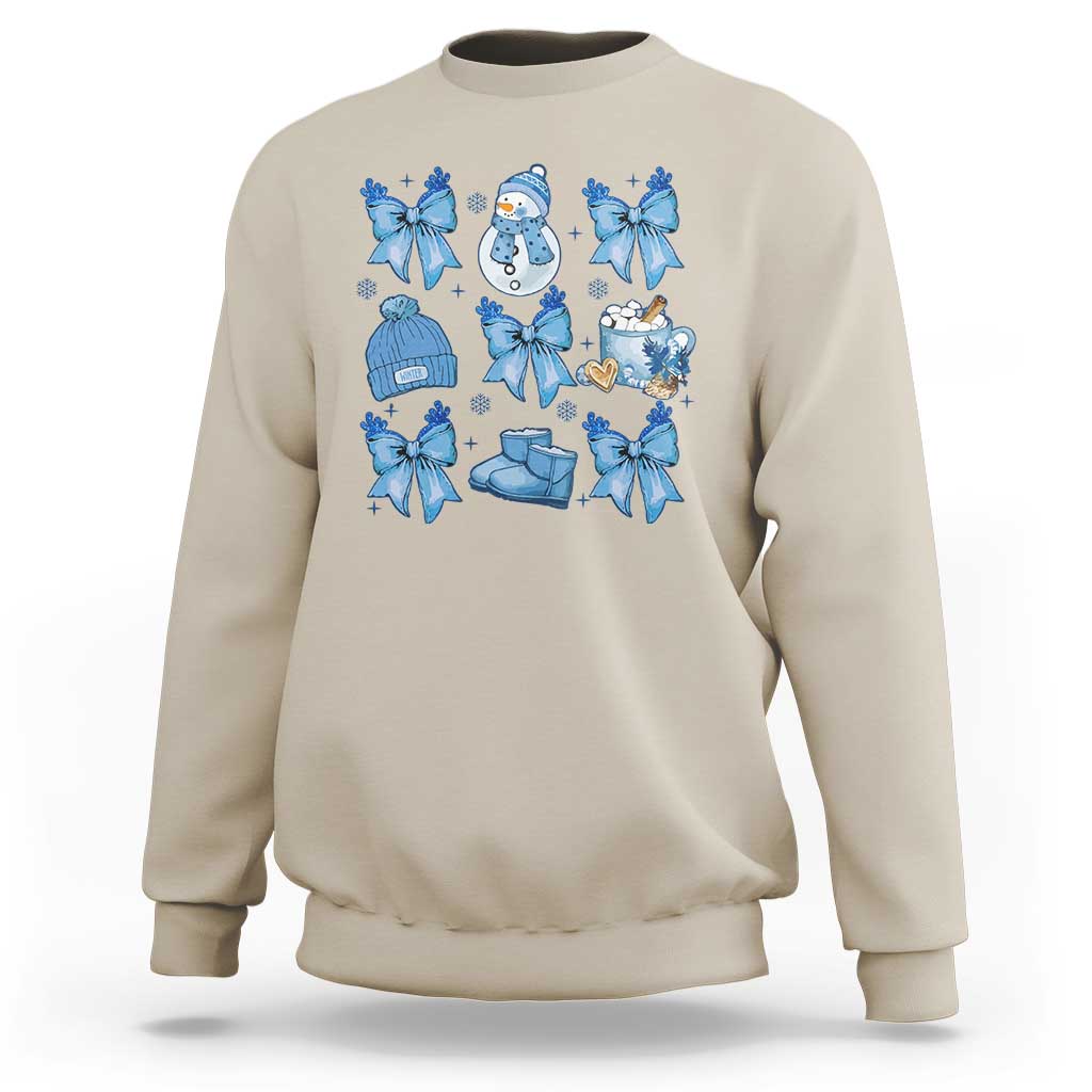 Coquette Bow Christmas Sweatshirt Cozy Winter Xmas Gift Blue Holiday - Wonder Print Shop
