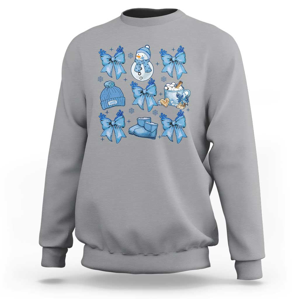 Coquette Bow Christmas Sweatshirt Cozy Winter Xmas Gift Blue Holiday - Wonder Print Shop