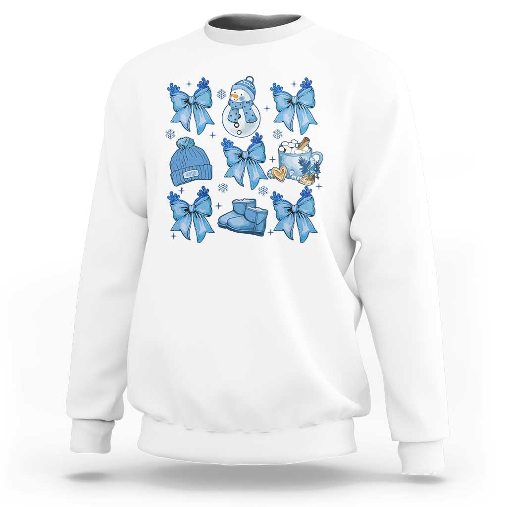 Coquette Bow Christmas Sweatshirt Cozy Winter Xmas Gift Blue Holiday - Wonder Print Shop