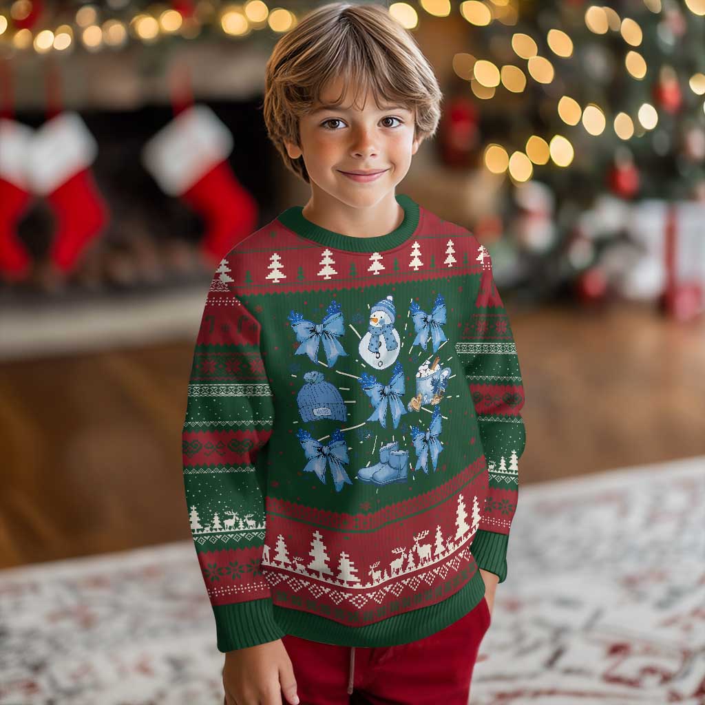 Coquette Bow Ugly Christmas Sweater Cozy Winter Xmas Gift Blue Holiday - Wonder Print Shop