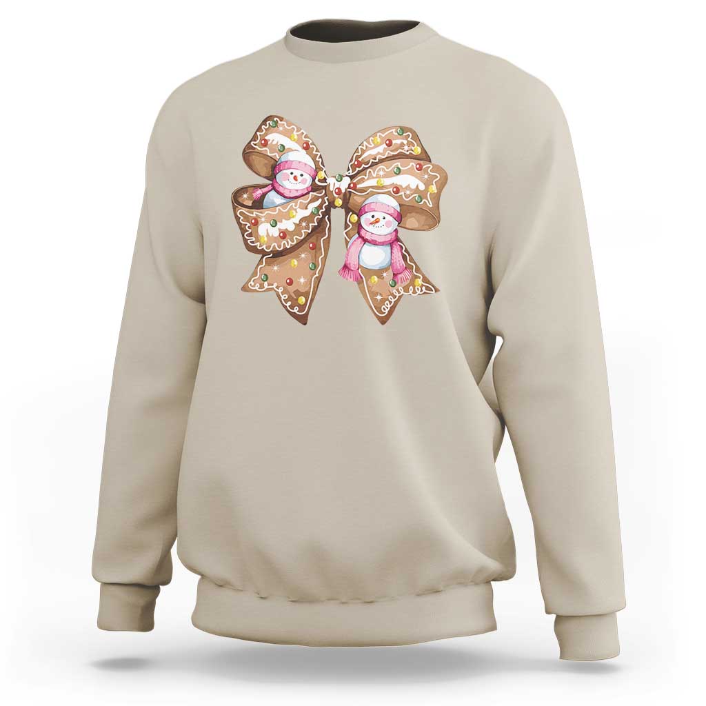 Gingerbread Coquette Bow Christmas Sweatshirt Cute Snowman Girly Xmas Gifts For Her - Wonder Print Shop