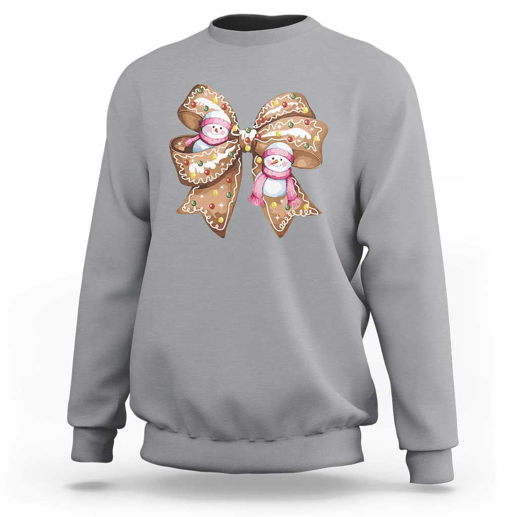 Gingerbread Coquette Bow Christmas Sweatshirt Cute Snowman Girly Xmas Gifts For Her - Wonder Print Shop