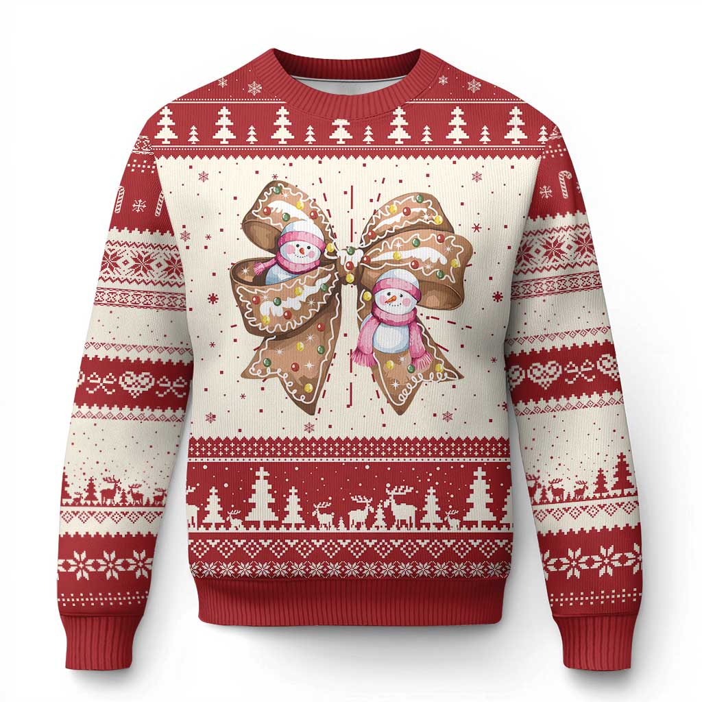 Gingerbread Coquette Bow Ugly Christmas Sweater Cute Snowman Girly Xmas Gifts For Her - Wonder Print Shop