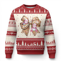 Gingerbread Coquette Bow Ugly Christmas Sweater Cute Snowman Girly Xmas Gifts For Her - Wonder Print Shop