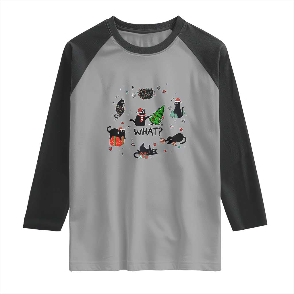 Cute Cat Christmas Raglan Shirt What? Funny Meowy Catmas Gift For New Year