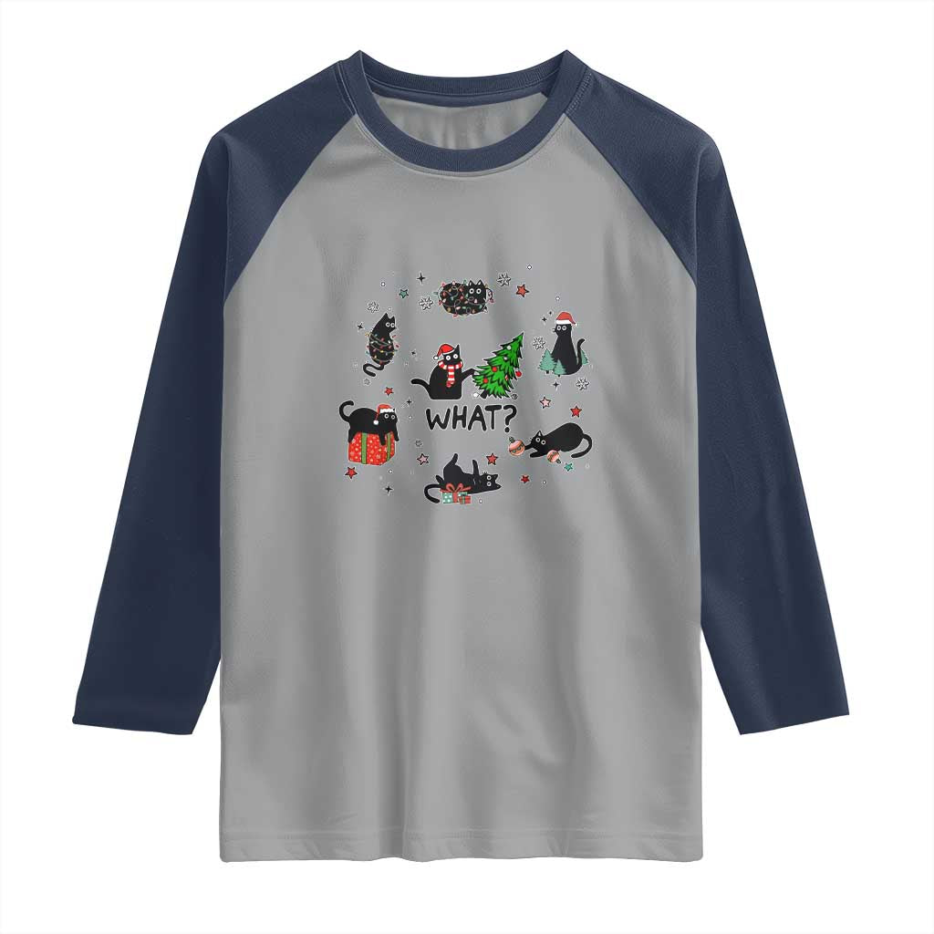 Cute Cat Christmas Raglan Shirt What? Funny Meowy Catmas Gift For New Year