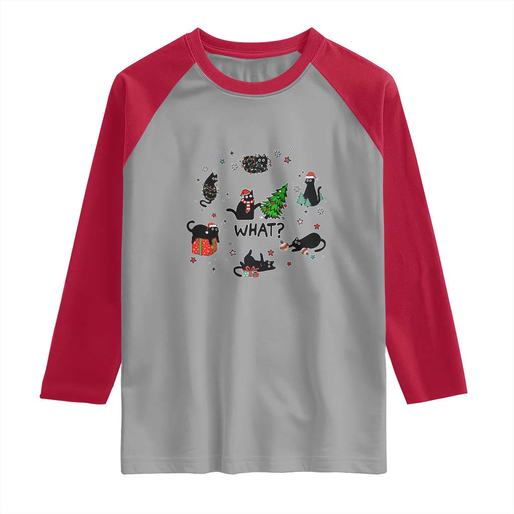 Cute Cat Christmas Raglan Shirt What? Funny Meowy Catmas Gift For New Year