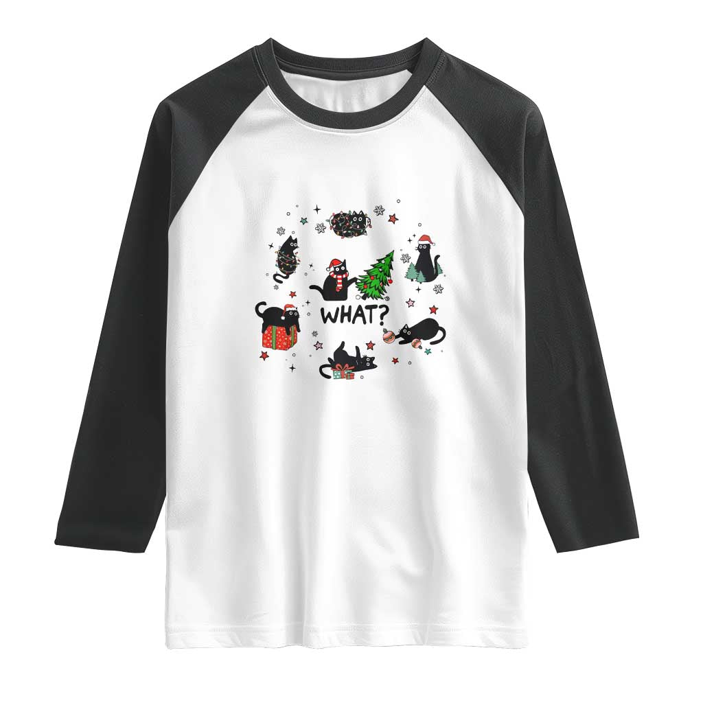 Cute Cat Christmas Raglan Shirt What? Funny Meowy Catmas Gift For New Year