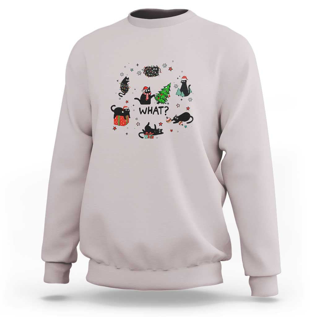 Cute Cat Christmas Sweatshirt What? Funny Meowy Catmas Gift For New Year - Wonder Print Shop