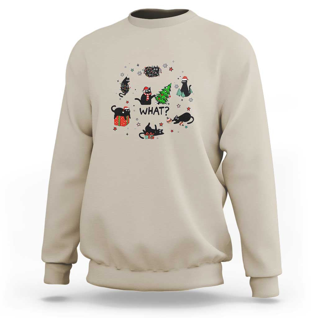 Cute Cat Christmas Sweatshirt What? Funny Meowy Catmas Gift For New Year - Wonder Print Shop