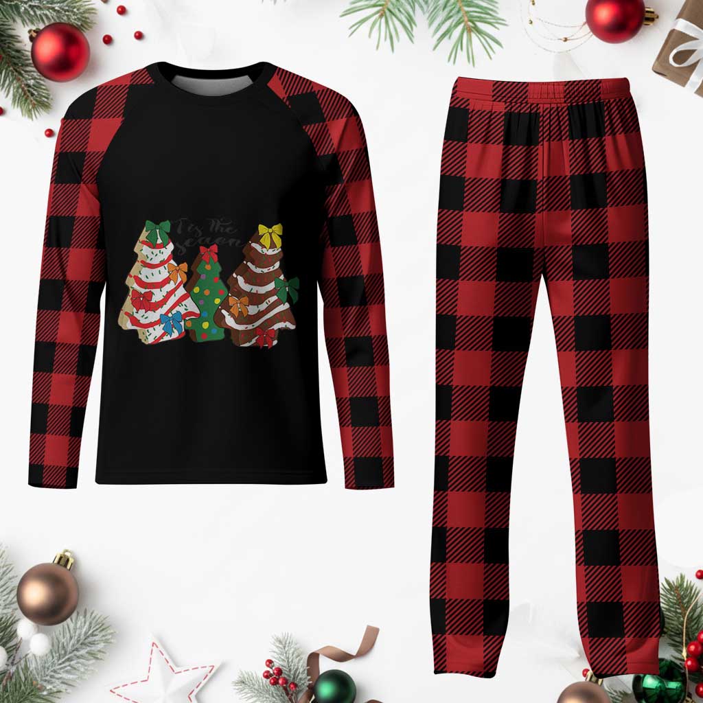 Xmas Cake Tree Bow Plaid Pajama Set Tis The Season - Wonder Print Shop