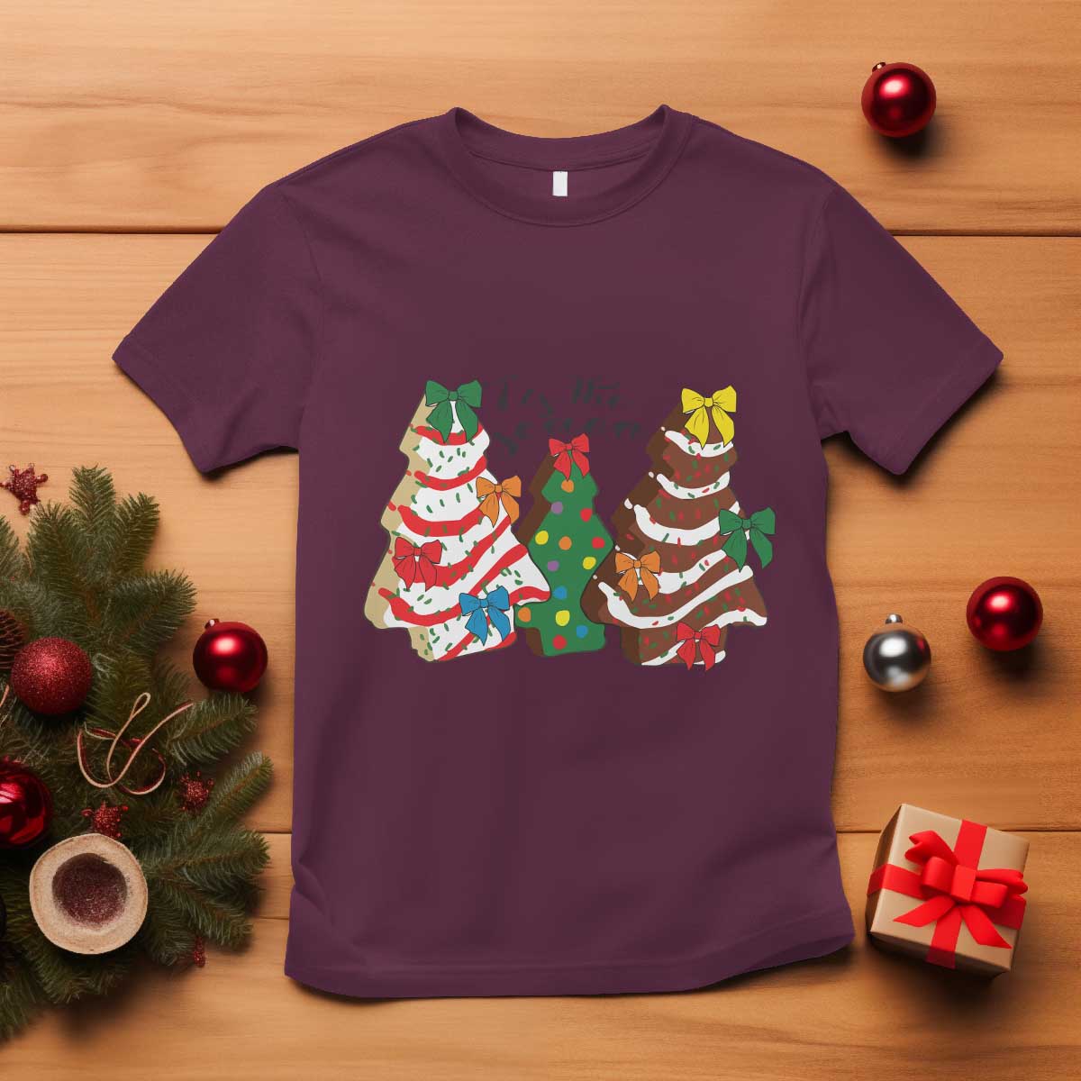 Christmas Cake Tree Bow T Shirt Tis The Season - Wonder Print Shop