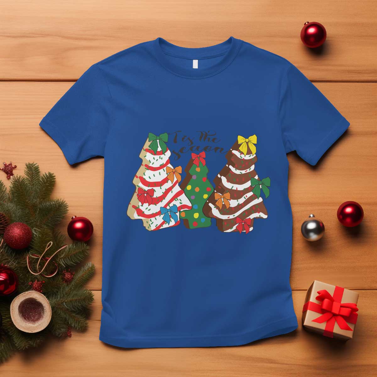 Christmas Cake Tree Bow T Shirt Tis The Season - Wonder Print Shop