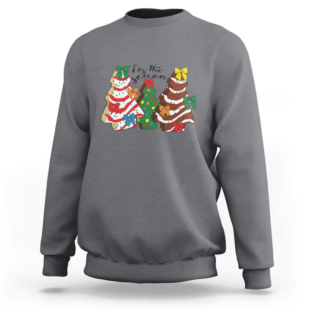 Christmas Cake Tree Bow Sweatshirt Tis The Season - Wonder Print Shop