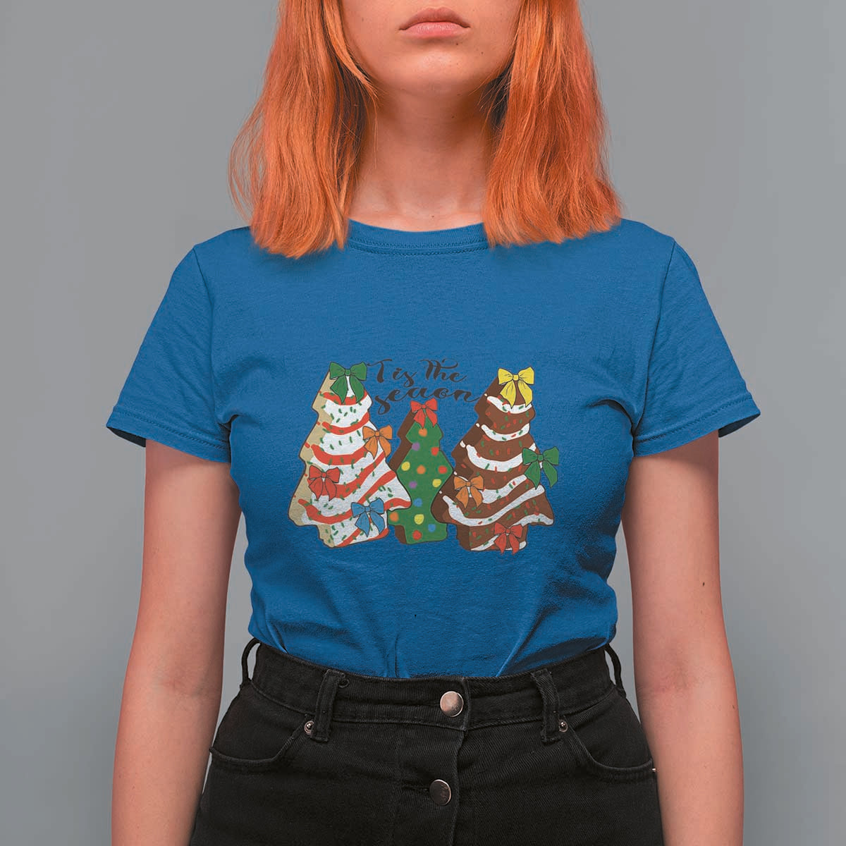 Christmas Cake Tree Bow T Shirt For Women Tis The Season - Wonder Print Shop