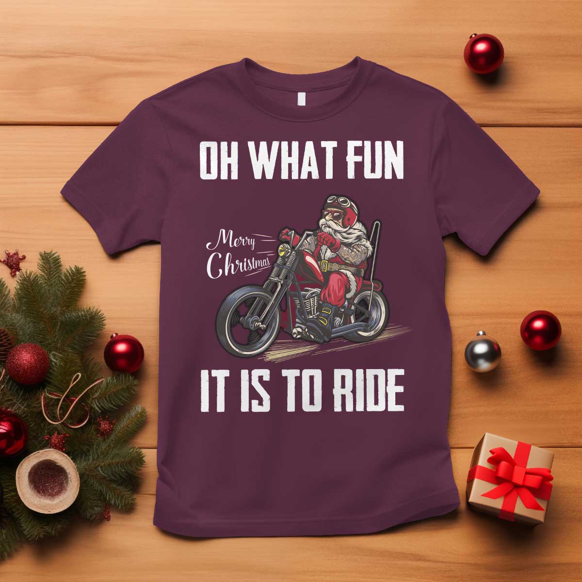 Funny Christmas Motorcycle Santa T Shirt Oh What Fun It Is To Ride Motorbike Rider Xmas Gift - Wonder Print Shop