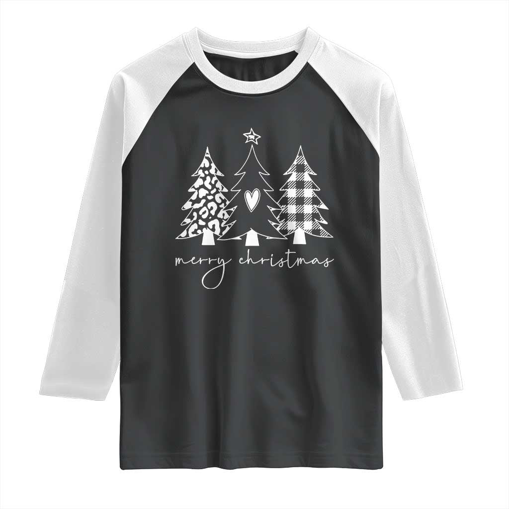 Merry & Bright Christmas Trees Raglan Shirt Chic Winter Shirt Cute Holiday Tee Xmas Gift