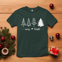 Merry & Bright Christmas Trees T Shirt Holiday Tee Xmas Gift - Wonder Print Shop