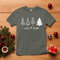 Merry & Bright Christmas Trees T Shirt Holiday Tee Xmas Gift - Wonder Print Shop