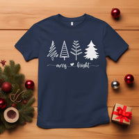 Merry & Bright Christmas Trees T Shirt Holiday Tee Xmas Gift - Wonder Print Shop