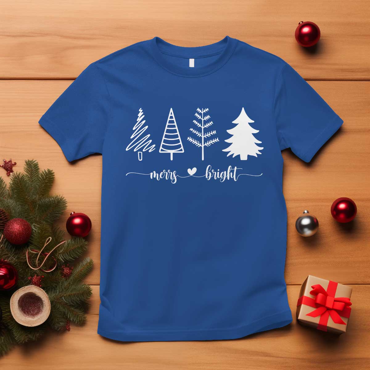 Merry & Bright Christmas Trees T Shirt Holiday Tee Xmas Gift - Wonder Print Shop