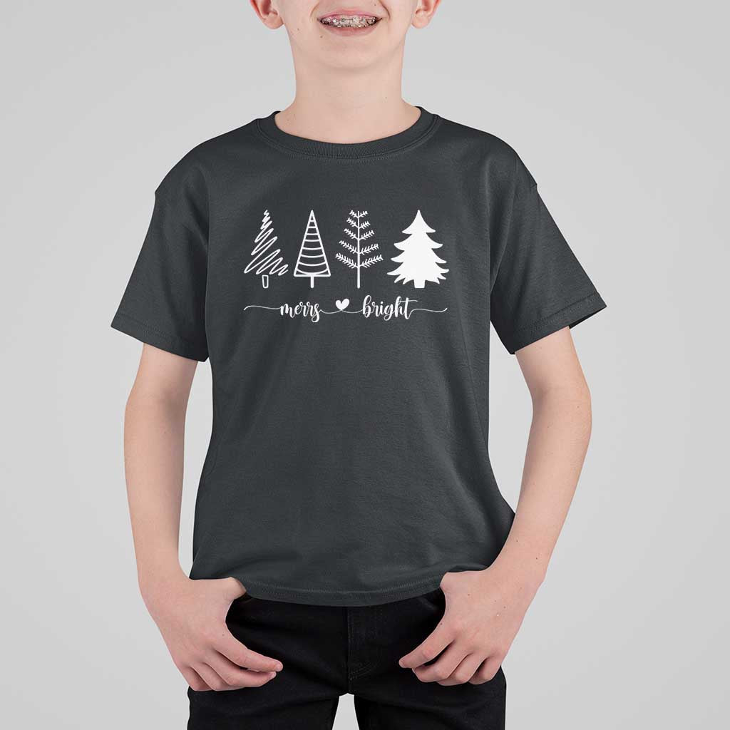 Merry & Bright Christmas Trees T Shirt For Kid Holiday Tee Xmas Gift - Wonder Print Shop