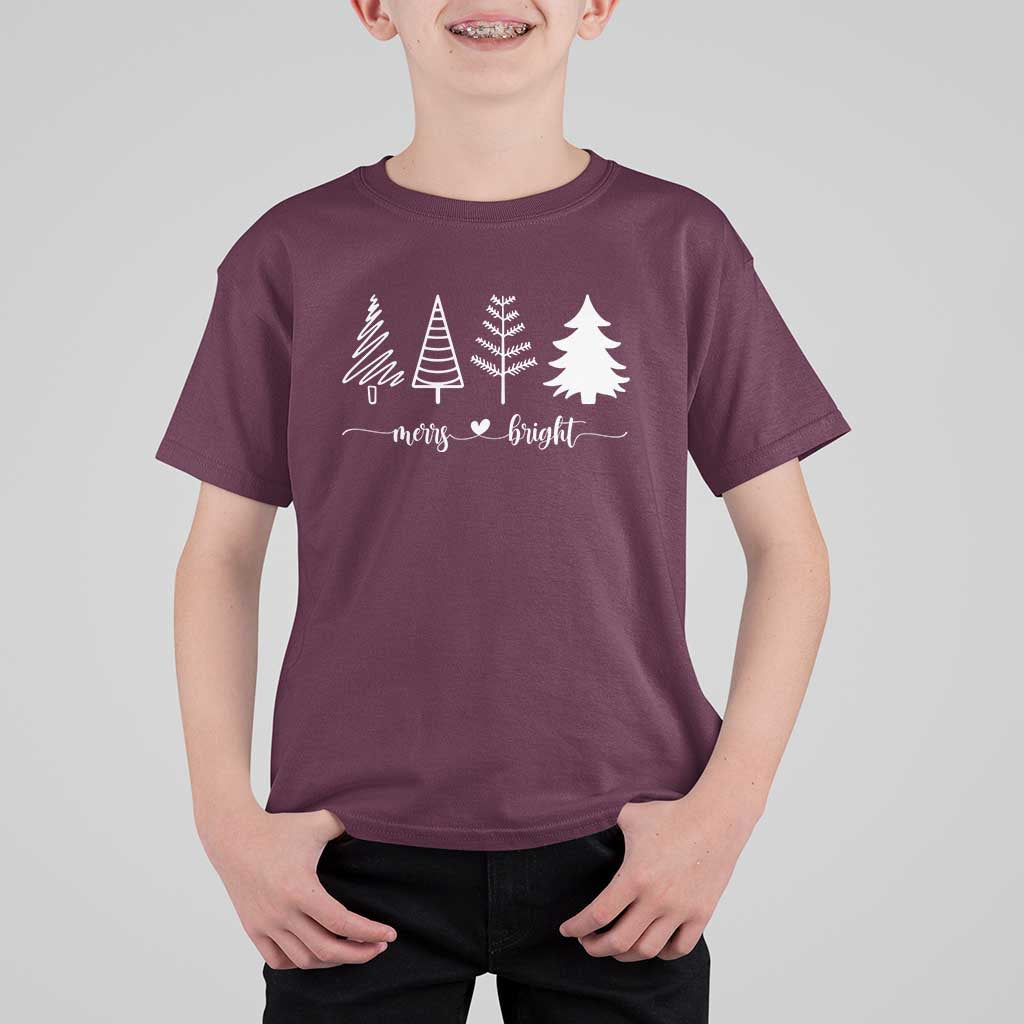 Merry & Bright Christmas Trees T Shirt For Kid Holiday Tee Xmas Gift - Wonder Print Shop