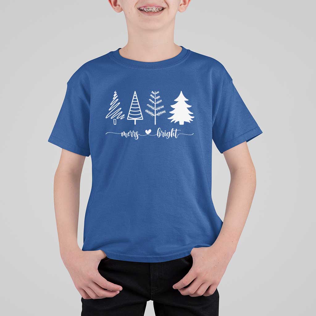 Merry & Bright Christmas Trees T Shirt For Kid Holiday Tee Xmas Gift - Wonder Print Shop