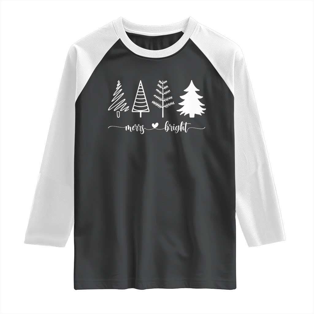 Merry and Bright Christmas Trees Raglan Shirt Holiday Tee Xmas Gift