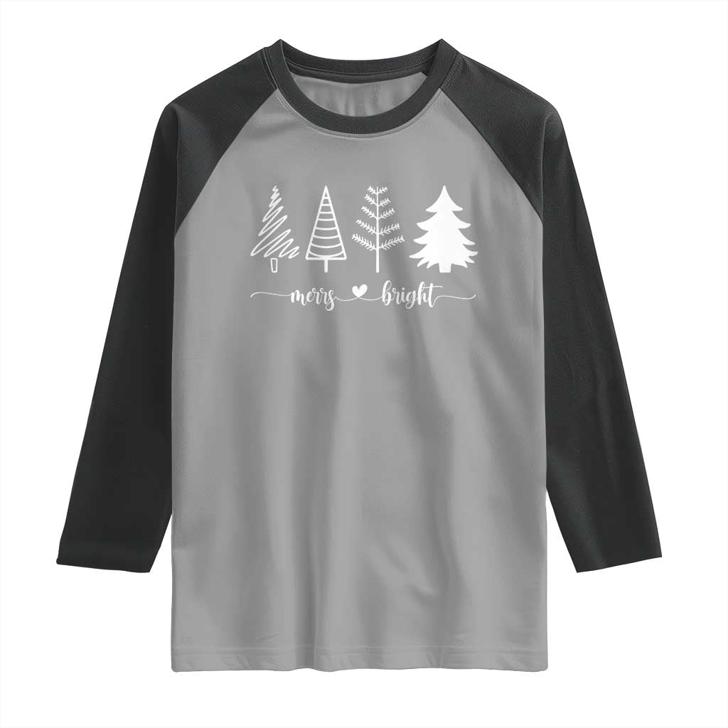 Merry and Bright Christmas Trees Raglan Shirt Holiday Tee Xmas Gift