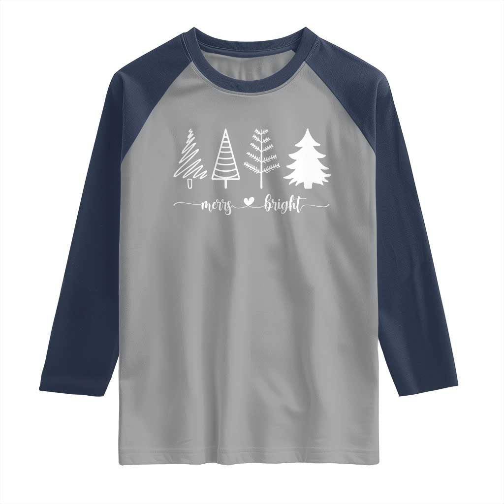 Merry and Bright Christmas Trees Raglan Shirt Holiday Tee Xmas Gift