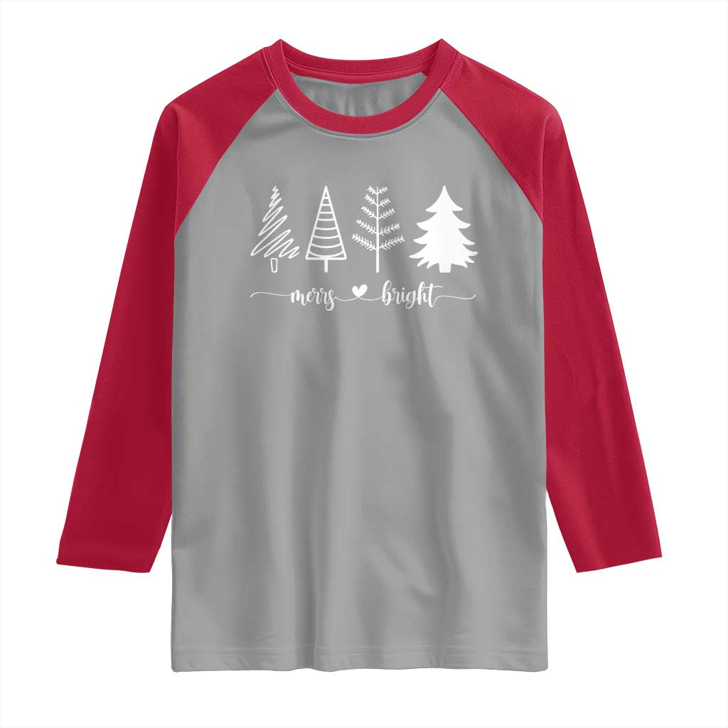 Merry and Bright Christmas Trees Raglan Shirt Holiday Tee Xmas Gift