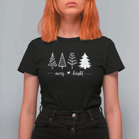 Merry & Bright Christmas Trees T Shirt For Women Holiday Tee Xmas Gift - Wonder Print Shop