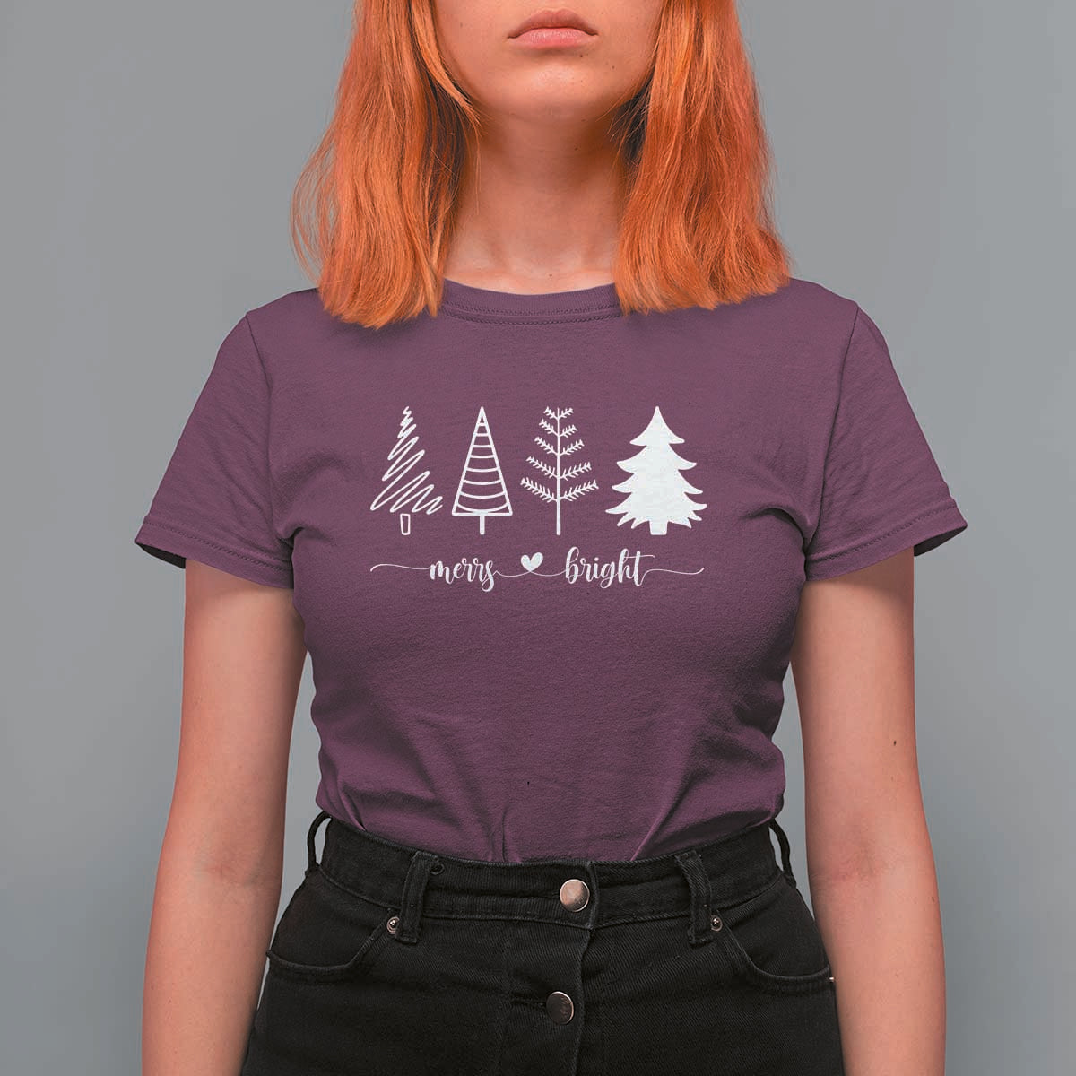 Merry & Bright Christmas Trees T Shirt For Women Holiday Tee Xmas Gift - Wonder Print Shop