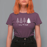 Merry & Bright Christmas Trees T Shirt For Women Holiday Tee Xmas Gift - Wonder Print Shop