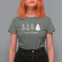 Merry & Bright Christmas Trees T Shirt For Women Holiday Tee Xmas Gift - Wonder Print Shop