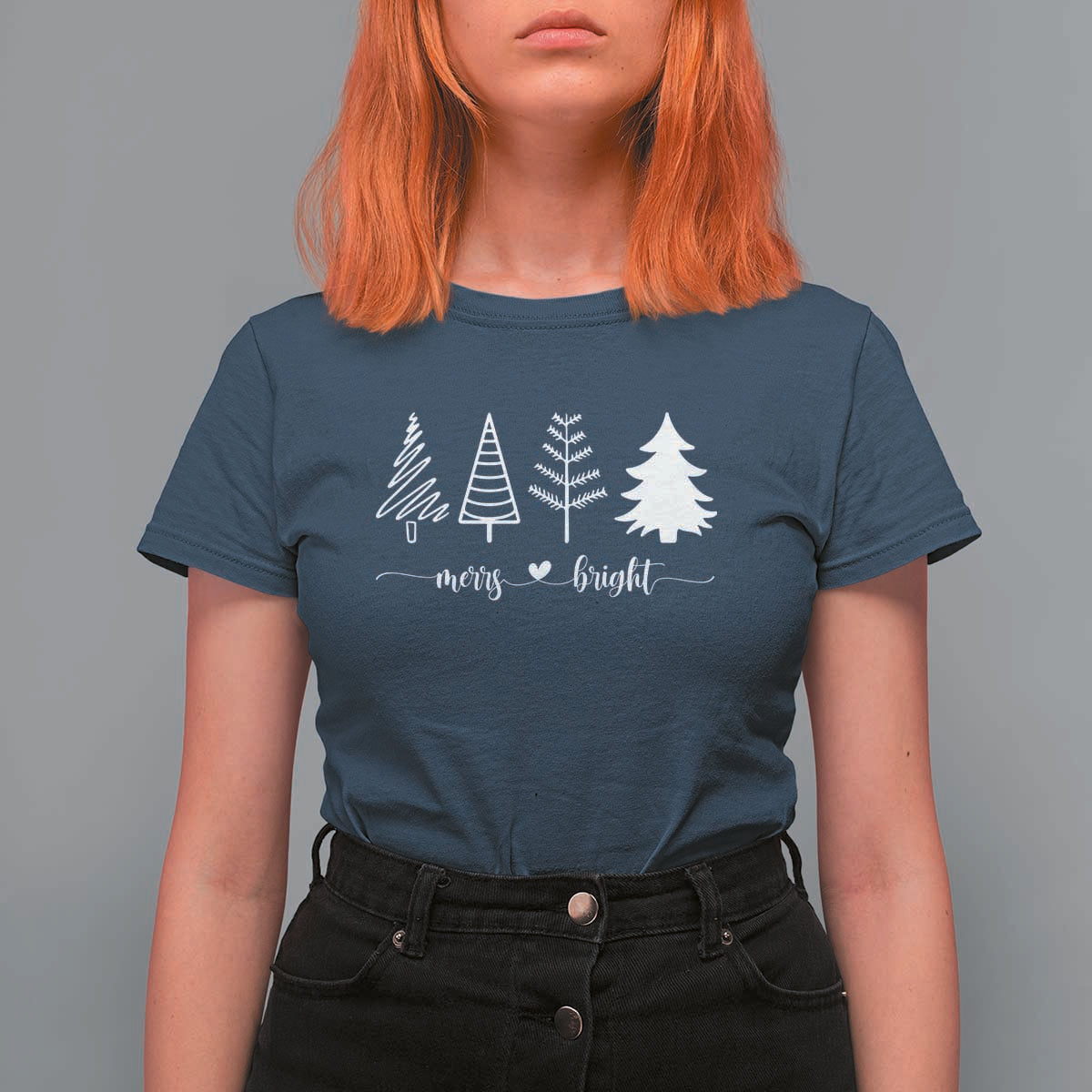 Merry & Bright Christmas Trees T Shirt For Women Holiday Tee Xmas Gift - Wonder Print Shop