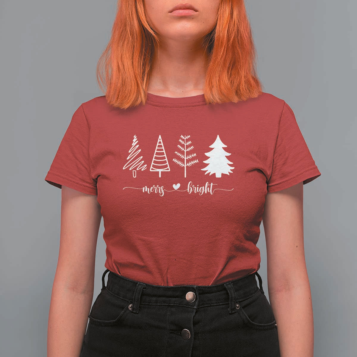 Merry & Bright Christmas Trees T Shirt For Women Holiday Tee Xmas Gift - Wonder Print Shop