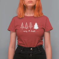 Merry & Bright Christmas Trees T Shirt For Women Holiday Tee Xmas Gift - Wonder Print Shop