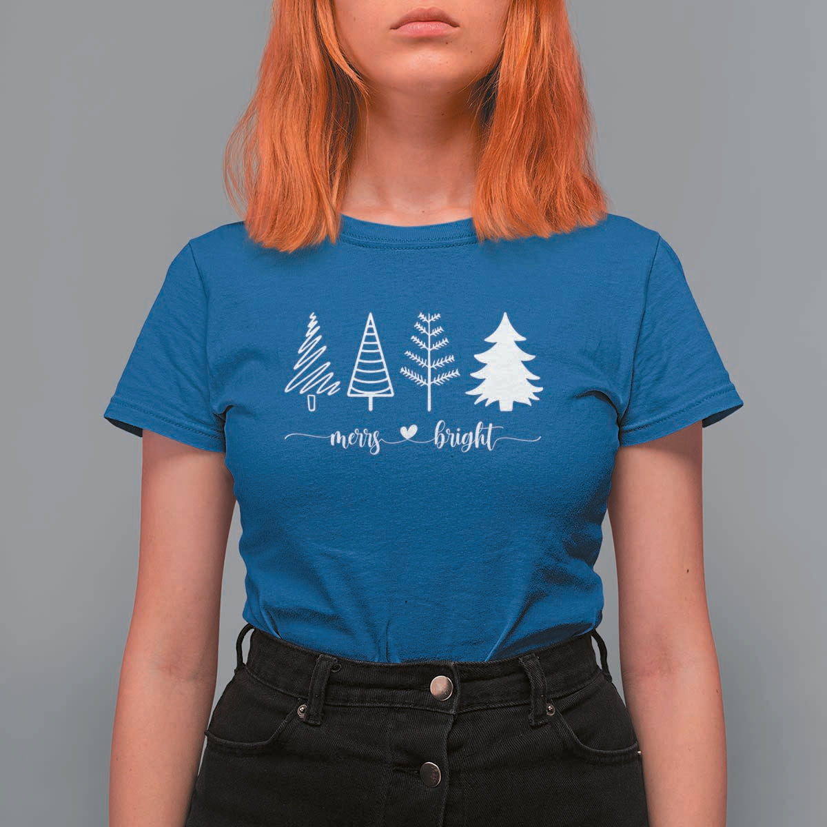 Merry & Bright Christmas Trees T Shirt For Women Holiday Tee Xmas Gift - Wonder Print Shop
