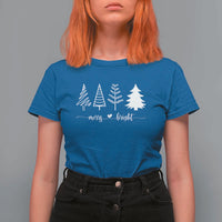 Merry & Bright Christmas Trees T Shirt For Women Holiday Tee Xmas Gift - Wonder Print Shop
