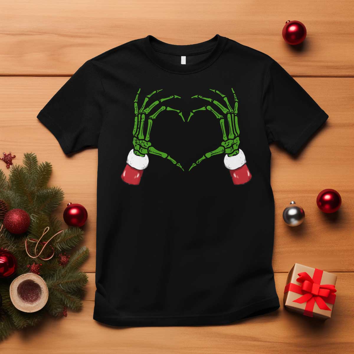 Christmas Skeleton Heart Hands T Shirt - Wonder Print Shop