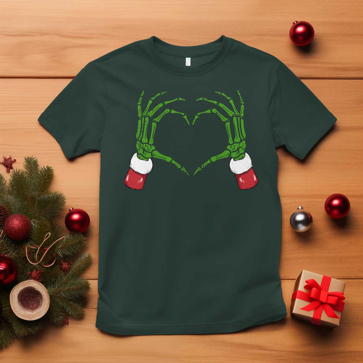 Christmas Skeleton Heart Hands T Shirt - Wonder Print Shop
