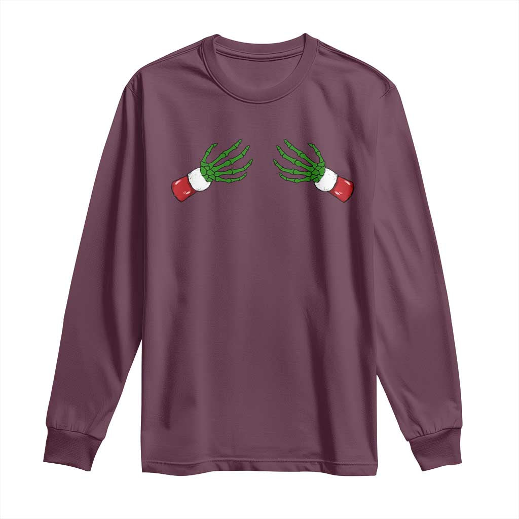 Funny Christmas Long Sleeve Shirt Women's Boob Skeleton Hand