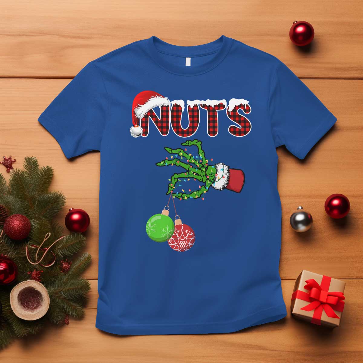 Funny Couples Christmas T Shirt Chest And Nuts Matching Holiday Skeleton Hand - Wonder Print Shop