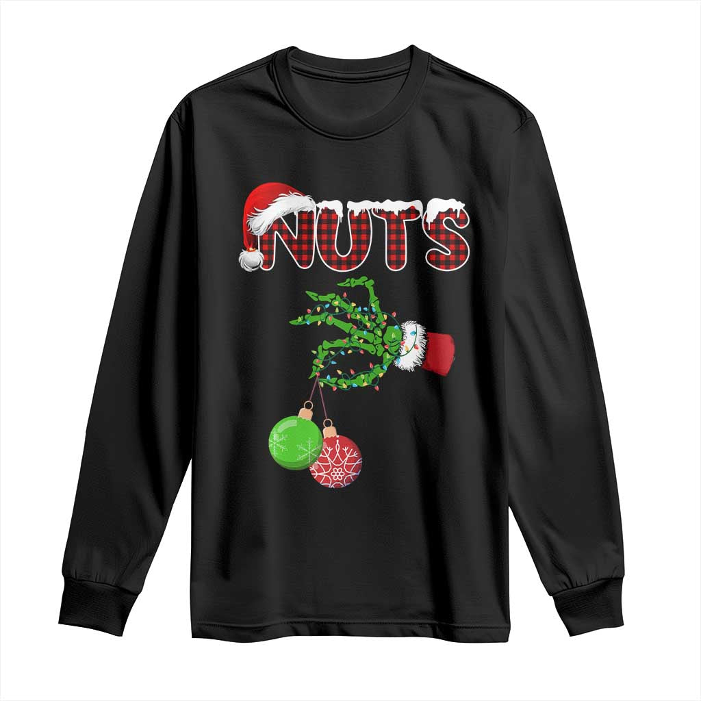 Funny Couples Christmas Long Sleeve Shirt Chest And Nuts Matching Holiday Skeleton Hand - Wonder Print Shop