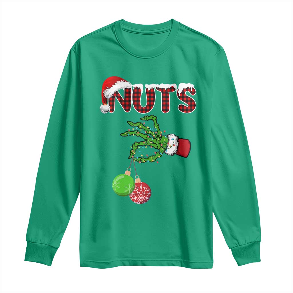Funny Couples Christmas Long Sleeve Shirt Chest And Nuts Matching Holiday Skeleton Hand - Wonder Print Shop