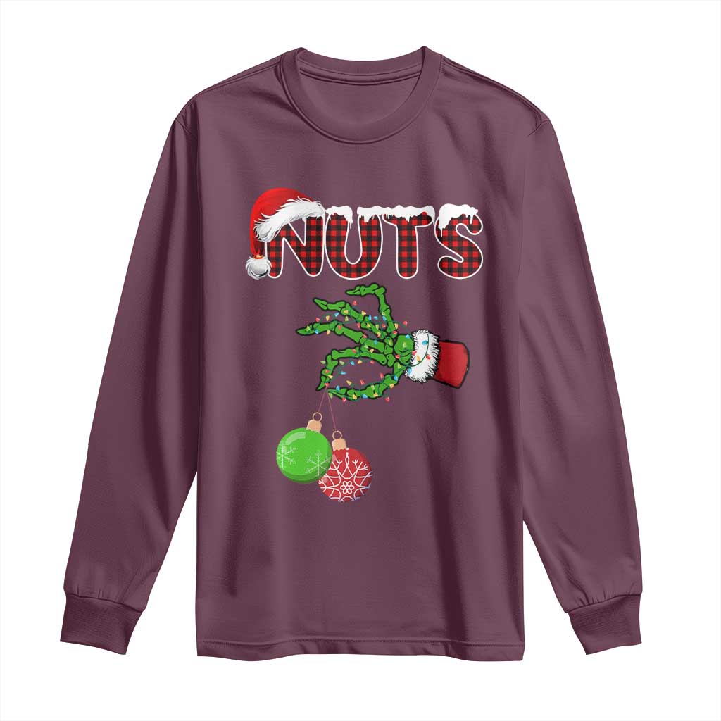 Funny Couples Christmas Long Sleeve Shirt Chest And Nuts Matching Holiday Skeleton Hand - Wonder Print Shop
