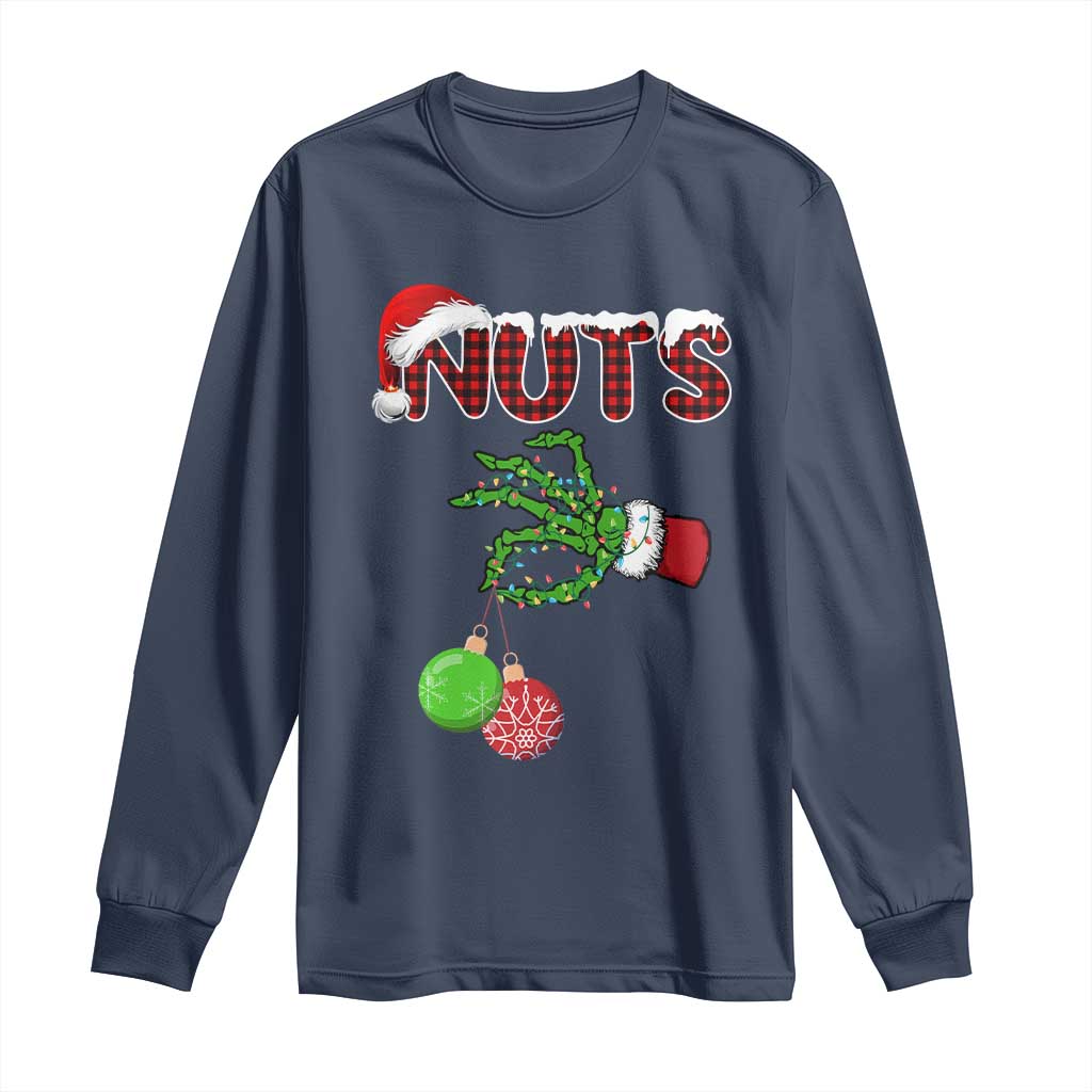 Funny Couples Christmas Long Sleeve Shirt Chest And Nuts Matching Holiday Skeleton Hand - Wonder Print Shop