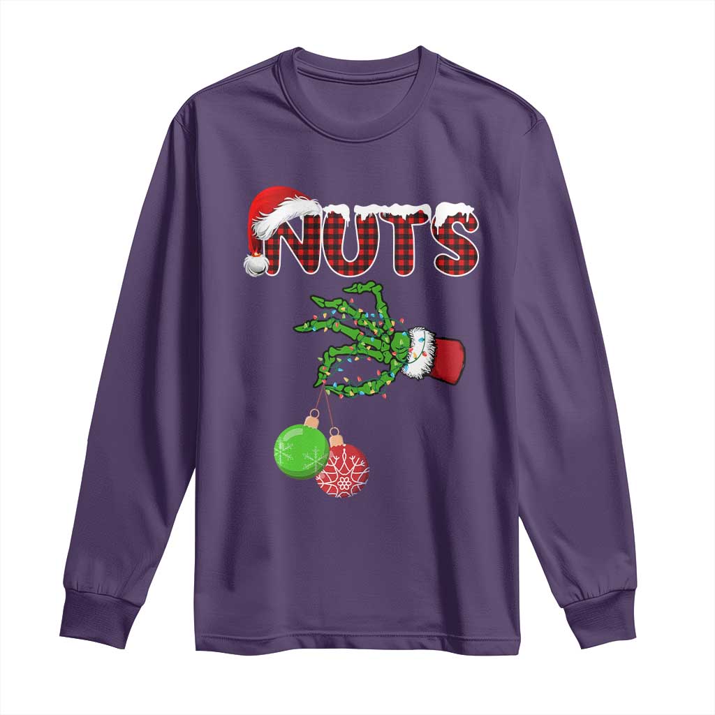 Funny Couples Christmas Long Sleeve Shirt Chest And Nuts Matching Holiday Skeleton Hand - Wonder Print Shop